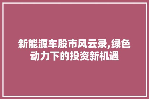 新能源车股市风云录,绿色动力下的投资新机遇