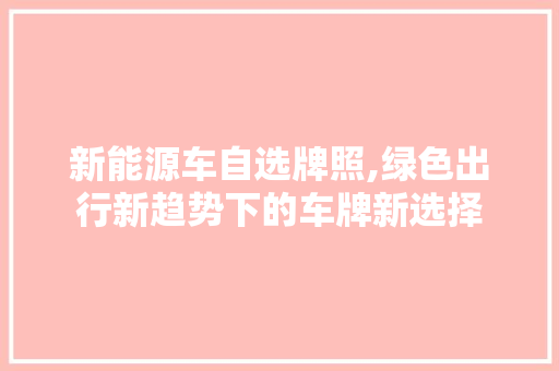 新能源车自选牌照,绿色出行新趋势下的车牌新选择