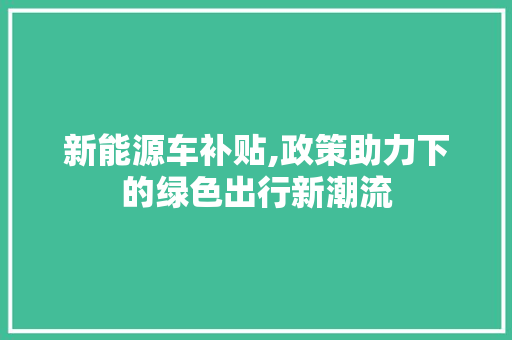 新能源车补贴,政策助力下的绿色出行新潮流