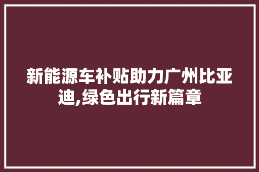 新能源车补贴助力广州比亚迪,绿色出行新篇章