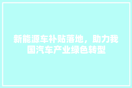 新能源车补贴落地，助力我国汽车产业绿色转型