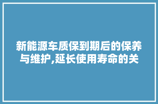 新能源车质保到期后的保养与维护,延长使用寿命的关键