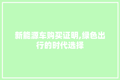 新能源车购买证明,绿色出行的时代选择