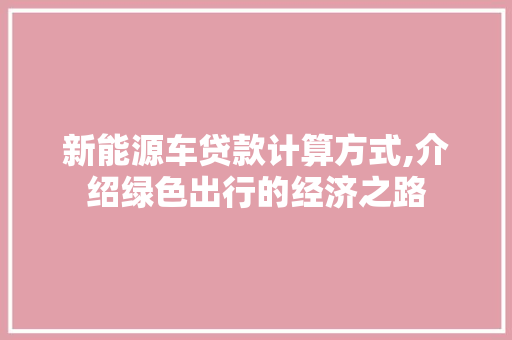 新能源车贷款计算方式,介绍绿色出行的经济之路