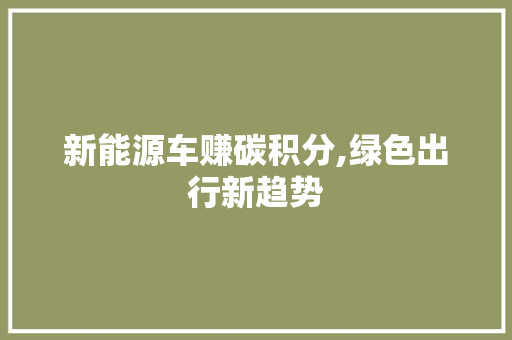 新能源车赚碳积分,绿色出行新趋势