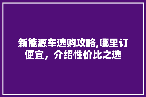 新能源车选购攻略,哪里订便宜，介绍性价比之选