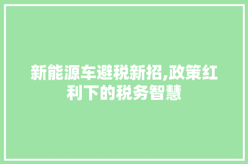 新能源车避税新招,政策红利下的税务智慧