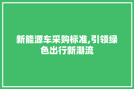 新能源车采购标准,引领绿色出行新潮流
