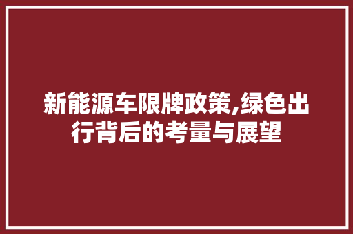 新能源车限牌政策,绿色出行背后的考量与展望
