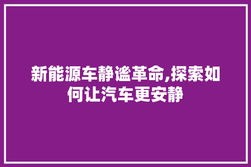 新能源车静谧革命,探索如何让汽车更安静