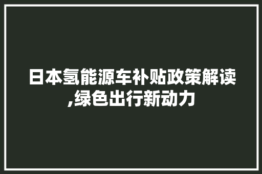日本氢能源车补贴政策解读,绿色出行新动力