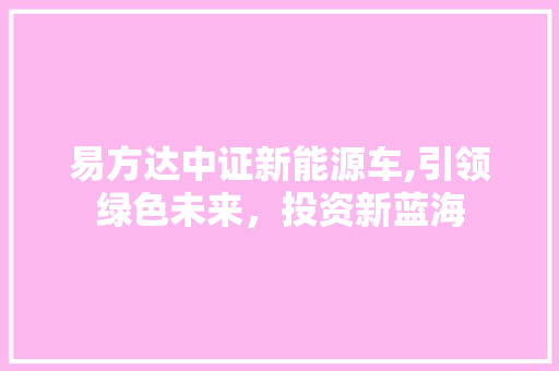 易方达中证新能源车,引领绿色未来，投资新蓝海