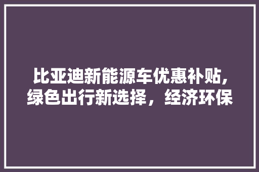 比亚迪新能源车优惠补贴,绿色出行新选择，经济环保两不误