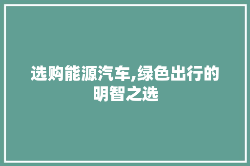 选购能源汽车,绿色出行的明智之选