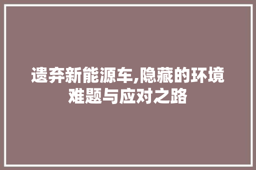 遗弃新能源车,隐藏的环境难题与应对之路