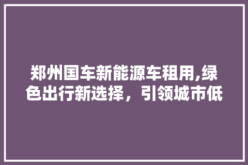 郑州国车新能源车租用,绿色出行新选择，引领城市低碳潮流