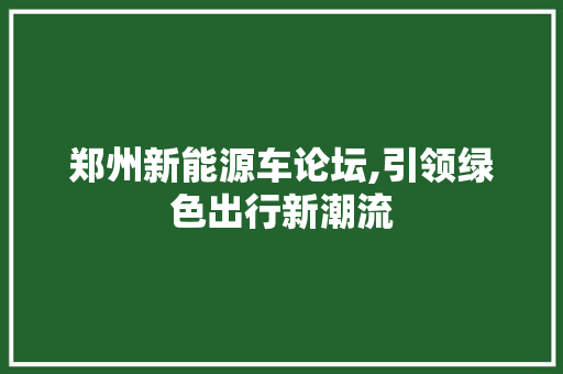 郑州新能源车论坛,引领绿色出行新潮流