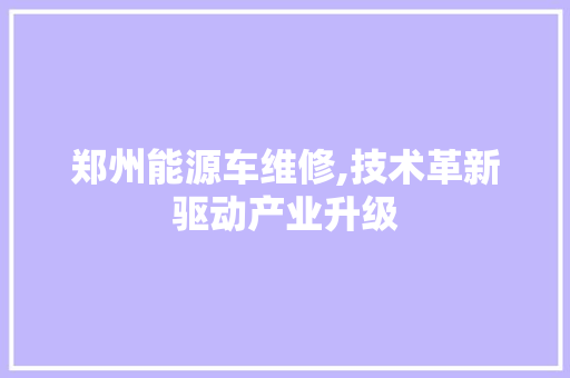 郑州能源车维修,技术革新驱动产业升级