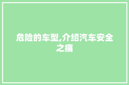 危险的车型,介绍汽车安全之痛