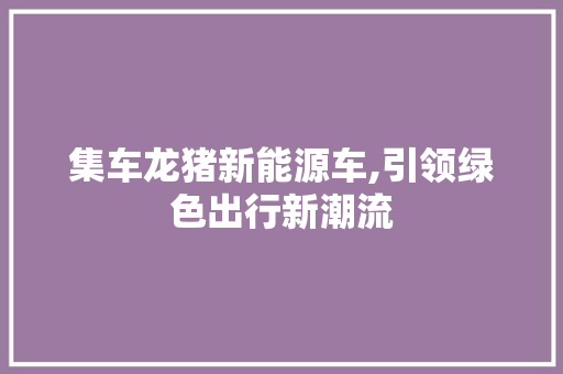 集车龙猪新能源车,引领绿色出行新潮流
