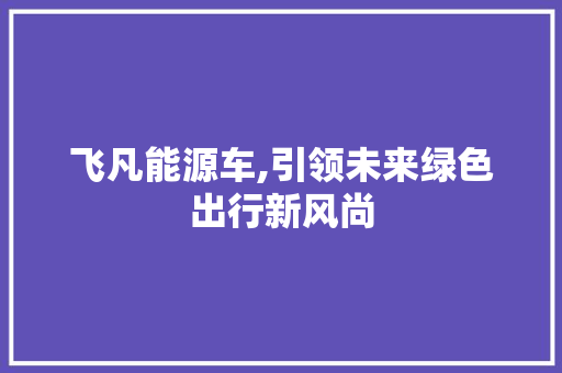 飞凡能源车,引领未来绿色出行新风尚