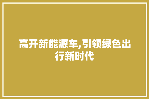 高开新能源车,引领绿色出行新时代