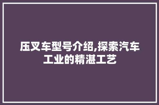 压叉车型号介绍,探索汽车工业的精湛工艺