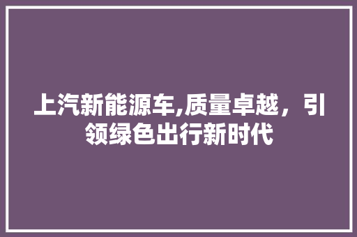 上汽新能源车,质量卓越，引领绿色出行新时代