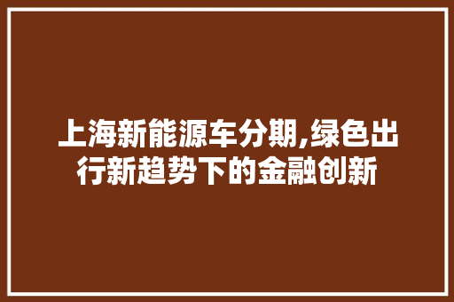 上海新能源车分期,绿色出行新趋势下的金融创新
