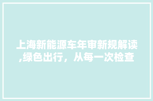 上海新能源车年审新规解读,绿色出行，从每一次检查开始