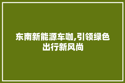 东南新能源车咖,引领绿色出行新风尚
