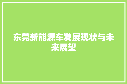 东莞新能源车发展现状与未来展望