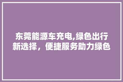 东莞能源车充电,绿色出行新选择，便捷服务助力绿色发展