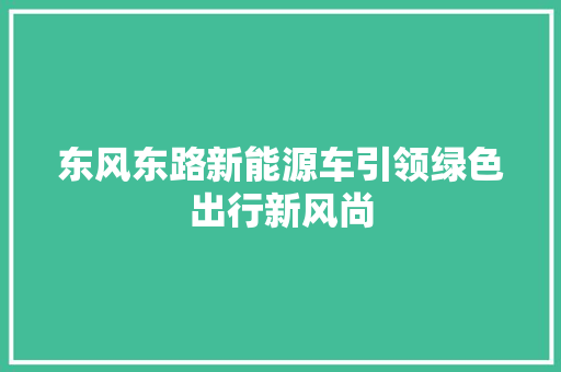 东风东路新能源车引领绿色出行新风尚