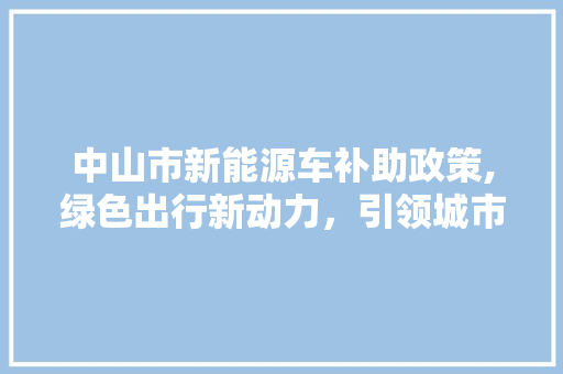 中山市新能源车补助政策,绿色出行新动力，引领城市可持续发展
