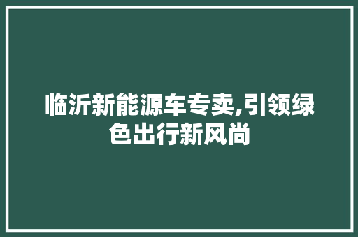 临沂新能源车专卖,引领绿色出行新风尚