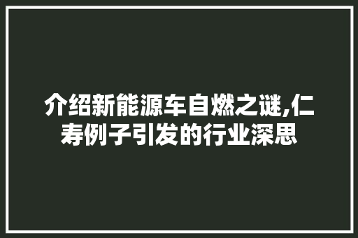 介绍新能源车自燃之谜,仁寿例子引发的行业深思