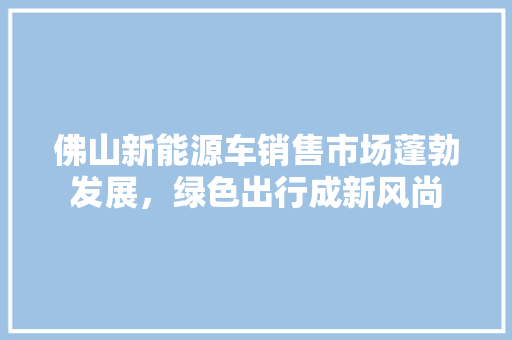 佛山新能源车销售市场蓬勃发展，绿色出行成新风尚