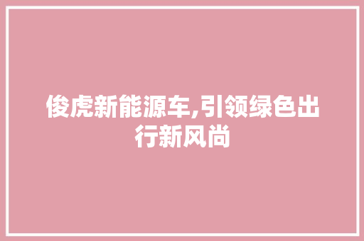 俊虎新能源车,引领绿色出行新风尚