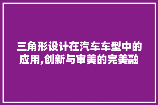 三角形设计在汽车车型中的应用,创新与审美的完美融合