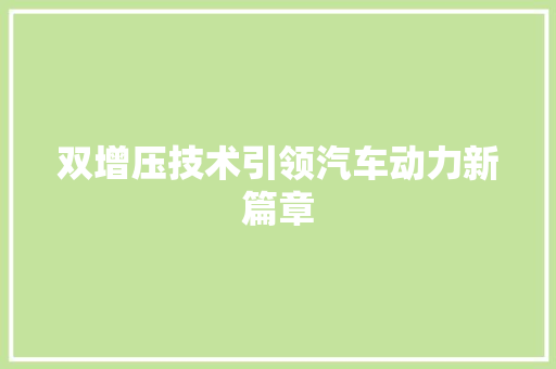 双增压技术引领汽车动力新篇章