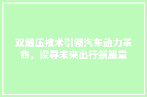 双增压技术引领汽车动力革命，探寻未来出行新篇章