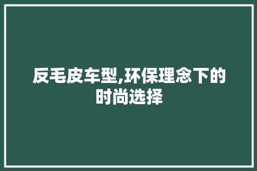 反毛皮车型,环保理念下的时尚选择