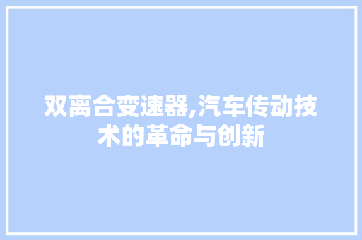 双离合变速器,汽车传动技术的革命与创新
