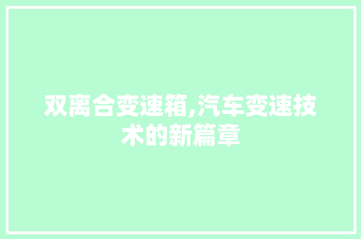 双离合变速箱,汽车变速技术的新篇章