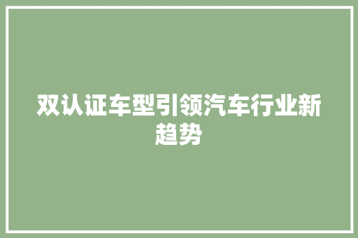 双认证车型引领汽车行业新趋势