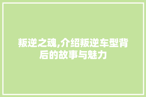 叛逆之魂,介绍叛逆车型背后的故事与魅力