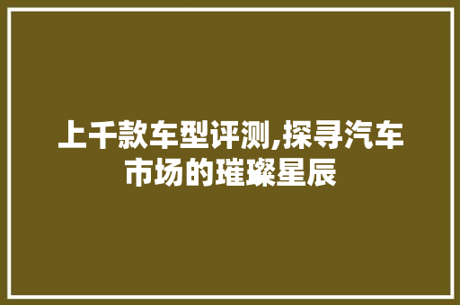 上千款车型评测,探寻汽车市场的璀璨星辰 新能源汽车