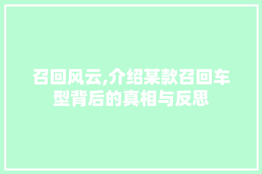 召回风云,介绍某款召回车型背后的真相与反思