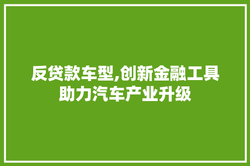 反贷款车型,创新金融工具助力汽车产业升级